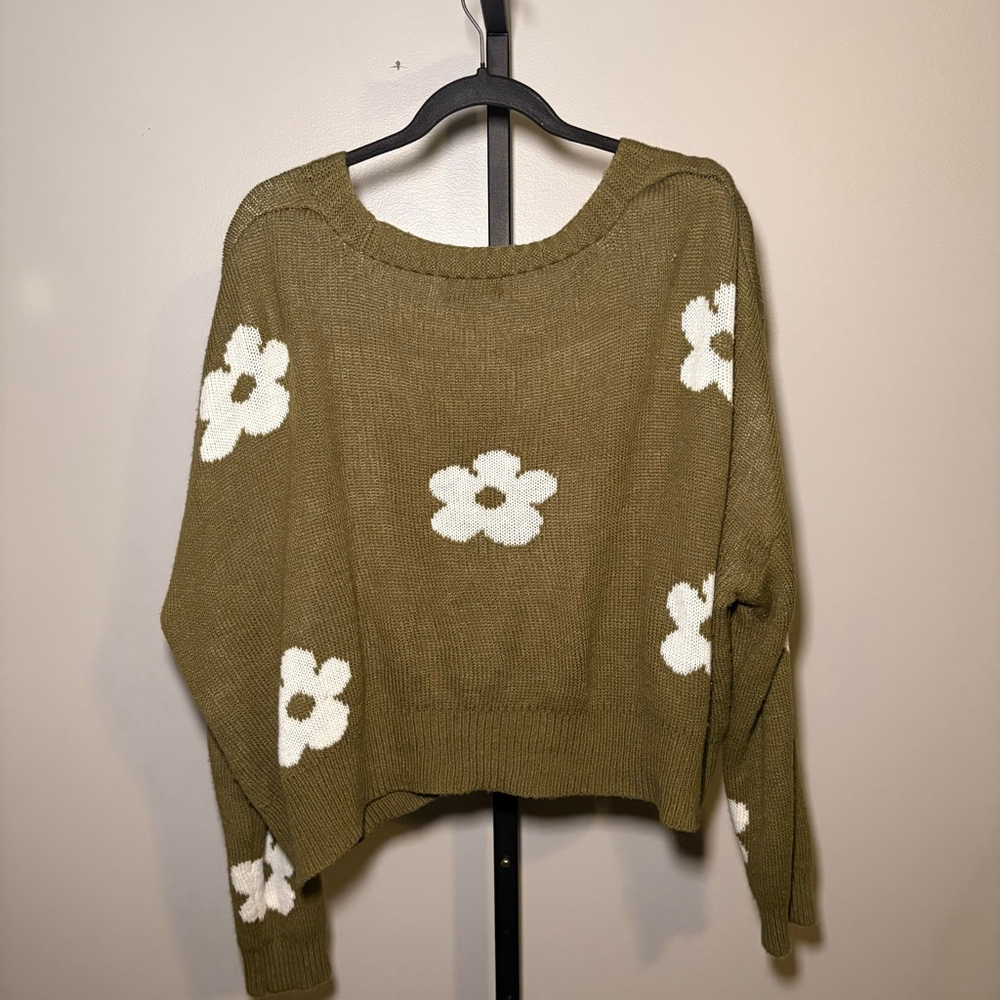 Women's Just Polly New York Olive Green Floral Cardigan L - Picture 4 of 4